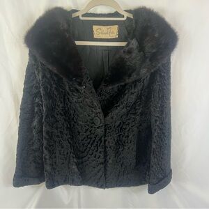 Vintage Women’s Persian Lamb Fur Coat with Mink Fur Collar